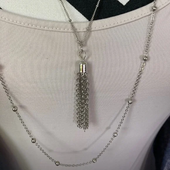 3 Tiered Silver Necklace - Picture 3 of 9